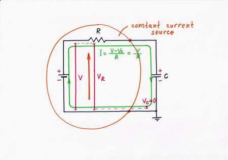 We build a simple current source just connecting a resistor Ri acting as a voltage-to-current converter after the voltage source V. Click to view full-size picture.